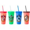 Silver Buffalo Disney Lilo and Stitch Angel Coconut Flowers 2 Pack Color Change Plastic Tumbler, 24-Ounce(Harry Potter House Crests)