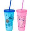 Silver Buffalo Disney Lilo and Stitch Angel Coconut Flowers 2 Pack Color Change Plastic Tumbler, 24-Ounce(Stitch and Angel)