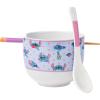 Silver Buffalo Disney Lilo and Stitch Hands Up Leaves and Flowers Ceramic Ramen Noodle Rice Bowl with Chopsticks and Spoon, Microwave Safe, 20 Ounces(Lilo and Stitch Waves Spoon)