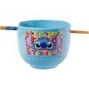 Silver Buffalo Disney Lilo and Stitch Hands Up Leaves and Flowers Ceramic Ramen Noodle Rice Bowl with Chopsticks and Spoon, Microwave Safe, 20 Ounces(Lilo and Stitch Experiment 626)