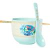 Silver Buffalo Disney Lilo and Stitch Hands Up Leaves and Flowers Ceramic Ramen Noodle Rice Bowl with Chopsticks and Spoon, Microwave Safe, 20 Ounces(Lilo and Stitch Slurping Noodles Spoon)