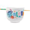 Silver Buffalo Disney Lilo and Stitch Hands Up Leaves and Flowers Ceramic Ramen Noodle Rice Bowl with Chopsticks and Spoon, Microwave Safe, 20 Ounces(Lilo and Stitch Aloha)
