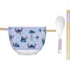 Silver Buffalo Disney Lilo and Stitch Hands Up Leaves and Flowers Ceramic Ramen Noodle Rice Bowl with Chopsticks and Spoon, Microwave Safe, 20 Ounces(Lilo and Stitch Waves Spoon B)