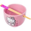 Silver Buffalo Sanrio Hello Kitty Strawberry Milk Japanese Character Ceramic Ramen Noodle Rice Bowl with Chopsticks, Microwave Safe, Pink, 20 Ounces(Hello Kitty Waving)