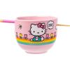 Silver Buffalo Sanrio Hello Kitty Strawberry Milk Japanese Character Ceramic Ramen Noodle Rice Bowl with Chopsticks, Microwave Safe, Pink, 20 Ounces(Hello Kitty Spring and Summer)