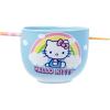 Silver Buffalo Sanrio Hello Kitty Strawberry Milk Japanese Character Ceramic Ramen Noodle Rice Bowl with Chopsticks, Microwave Safe, Pink, 20 Ounces(Hello Kitty Rainbow and Clouds)
