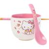 Silver Buffalo Sanrio Hello Kitty Strawberry Milk Japanese Character Ceramic Ramen Noodle Rice Bowl with Chopsticks, Microwave Safe, Pink, 20 Ounces(Hello Kitty Apples and Cinnamon Spoon)