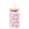 Silver Buffalo Sanrio Hello Kitty Strawberry Milk Pink Glass Jar Tumbler with Bamboo Lid and Glass Straw, 16 Ounces