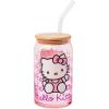 Silver Buffalo Sanrio Hello Kitty Waving Pink Glass Jar Tumbler with Bamboo Lid and Glass Straw, 16 Ounces