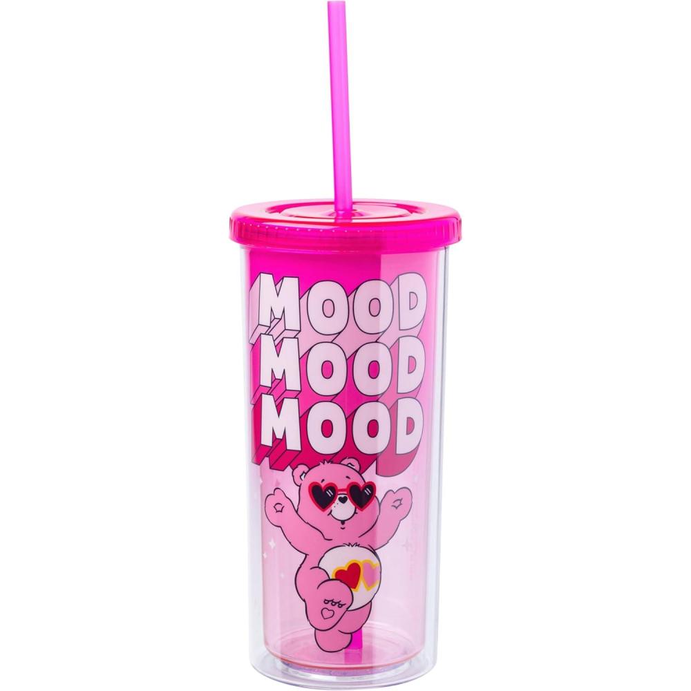imageSilver Buffalo Disney Lilo and Stitch Tropical Pattern Plastic Tall Cold Cup with Lid and Straw 20 OuncesCare Bears LoveALotBear Mood