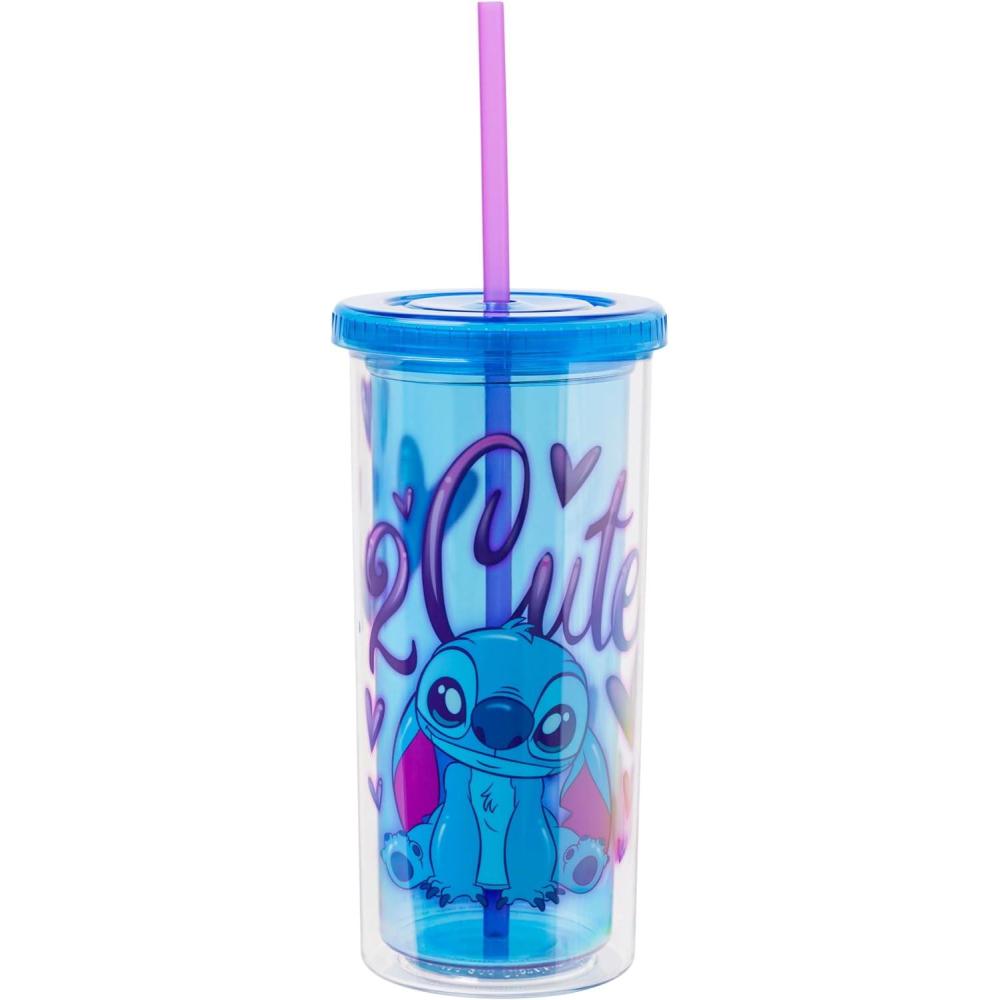 imageSilver Buffalo Disney Lilo and Stitch Tropical Pattern Plastic Tall Cold Cup with Lid and Straw 20 OuncesLilo and Stitch 2 Cute