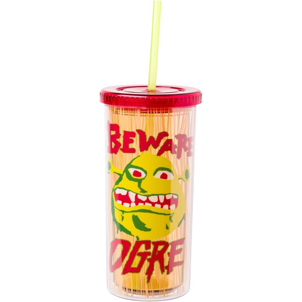 imageSilver Buffalo Disney Lilo and Stitch Tropical Pattern Plastic Tall Cold Cup with Lid and Straw 20 OuncesShrek Beware Ogre