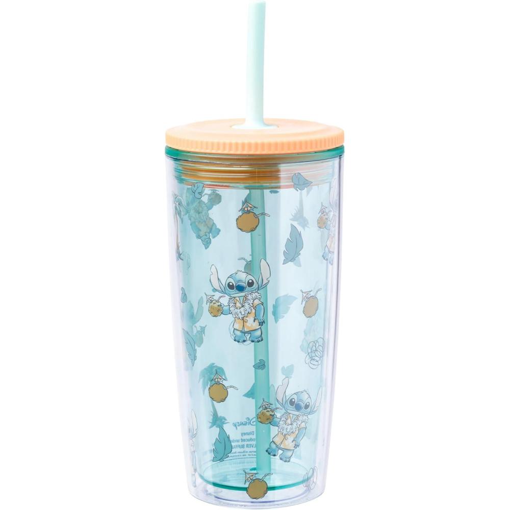 imageSilver Buffalo Disney Lilo and Stitch Tropical Sitting Stitch Double Walled Stainless Steel Water Bottle 25 Ounces20oz Stitch in Hawaiian Shirt Pattern