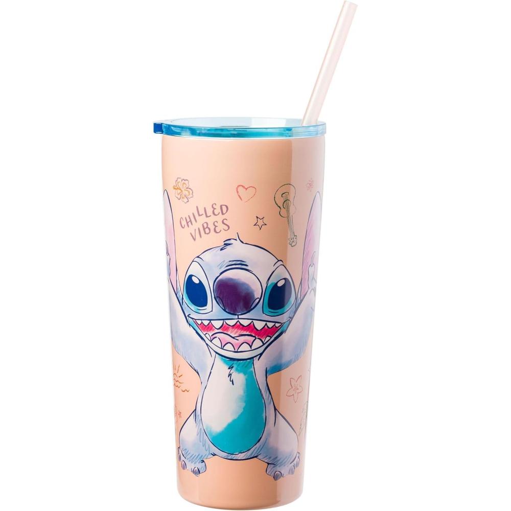 imageSilver Buffalo Disney Lilo and Stitch Tropical Sitting Stitch Double Walled Stainless Steel Water Bottle 25 Ounces22oz Chilled Vibes Stitch