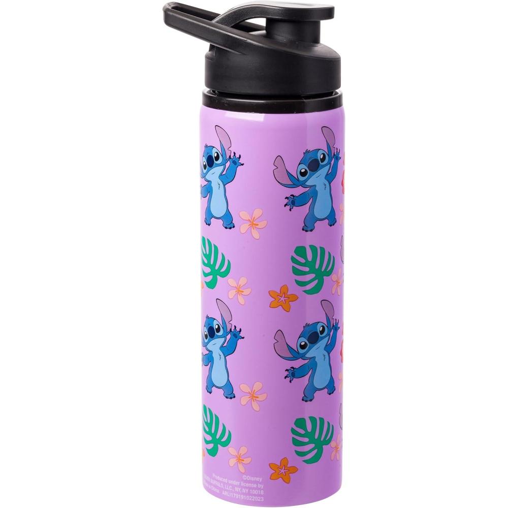 imageSilver Buffalo Disney Lilo and Stitch Tropical Sitting Stitch Double Walled Stainless Steel Water Bottle 25 Ounces25oz Lilo and Stitch Purple Tropical