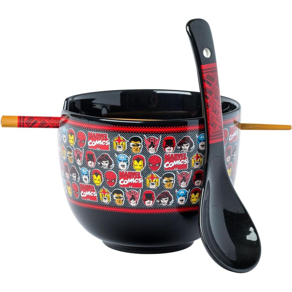 imageSilver Buffalo Harry Potter Icons Ceramic Ramen Noodle Rice Bowl with Chopsticks Microwave Safe 20 OuncesAvengers Classic Heads Spoon