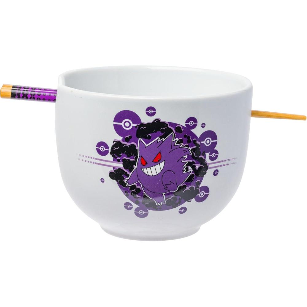 imageSilver Buffalo Pokemon Pokeball Ceramic Ramen Noodle Bowl with Chopsticks Microwave Safe 20 OuncesPokemon Gengar