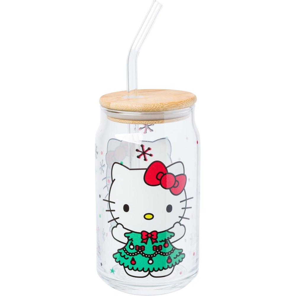 imageSilver Buffalo Sanrio Hello Kitty and Friends Cinnamoroll Polaroids Glass Jar Tumbler with Bamboo Lid and Glass Straw 16 OuncesHello Kitty Christmas Tree Dress