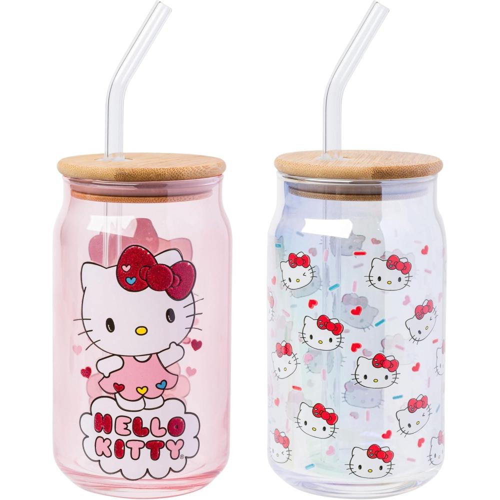 imageSilver Buffalo Sanrio Hello Kitty and Friends Cinnamoroll Polaroids Glass Jar Tumbler with Bamboo Lid and Glass Straw 16 OuncesHello Kitty Iridescent Glitter 2 Pack