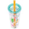 Silver Buffalo Disney Lilo and Stitch Tropical Sitting Stitch Double Walled Stainless Steel Water Bottle, 25 Ounces(24oz Stitch Cute Decals Boba Straw)