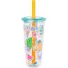 Silver Buffalo Disney Lilo and Stitch Tropical Sitting Stitch Double Walled Stainless Steel Water Bottle, 25 Ounces(24oz Stitch Cute Decals Boba Straw)