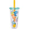 Silver Buffalo Disney Lilo and Stitch Tropical Sitting Stitch Double Walled Stainless Steel Water Bottle, 25 Ounces(24oz Stitch Cute Decals Boba Straw)