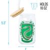 Silver Buffalo Disney Villains Featuring Scar, Maleficent, Ursula, Evil Queen, and Hades Chrome Glass Jar Tumbler with Bamboo Lid and Glass Straw, 16 Ounces(Harry Potter Slytherin)