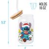 Silver Buffalo Disney Villains Featuring Scar, Maleficent, Ursula, Evil Queen, and Hades Chrome Glass Jar Tumbler with Bamboo Lid and Glass Straw, 16 Ounces(Lilo and Stitch Christmas Jingle All The Way)