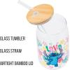 Silver Buffalo Disney Villains Featuring Scar, Maleficent, Ursula, Evil Queen, and Hades Chrome Glass Jar Tumbler with Bamboo Lid and Glass Straw, 16 Ounces(Lilo and Stitch Aloha)