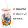 Silver Buffalo Disney Villains Featuring Scar, Maleficent, Ursula, Evil Queen, and Hades Chrome Glass Jar Tumbler with Bamboo Lid and Glass Straw, 16 Ounces(Lilo and Stitch Halloween)