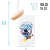 Silver Buffalo Disney Villains Featuring Scar, Maleficent, Ursula, Evil Queen, and Hades Chrome Glass Jar Tumbler with Bamboo Lid and Glass Straw, 16 Ounces(Lilo and Stitch Elvis)