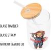 Silver Buffalo Disney Villains Featuring Scar, Maleficent, Ursula, Evil Queen, and Hades Chrome Glass Jar Tumbler with Bamboo Lid and Glass Straw, 16 Ounces(Chucky Wanna Play)