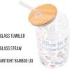 Silver Buffalo Disney Villains Featuring Scar, Maleficent, Ursula, Evil Queen, and Hades Chrome Glass Jar Tumbler with Bamboo Lid and Glass Straw, 16 Ounces(Alice in Wonderland)