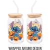 Silver Buffalo Disney Villains Featuring Scar, Maleficent, Ursula, Evil Queen, and Hades Chrome Glass Jar Tumbler with Bamboo Lid and Glass Straw, 16 Ounces(Lilo and Stitch Halloween)