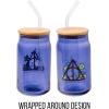 Silver Buffalo Disney Villains Featuring Scar, Maleficent, Ursula, Evil Queen, and Hades Chrome Glass Jar Tumbler with Bamboo Lid and Glass Straw, 16 Ounces(Harry Potter: The Deathly Hallows)