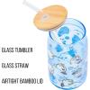 Silver Buffalo Disney Villains Featuring Scar, Maleficent, Ursula, Evil Queen, and Hades Chrome Glass Jar Tumbler with Bamboo Lid and Glass Straw, 16 Ounces(Beauty and the Beast Chip)