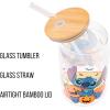 Silver Buffalo Disney Villains Featuring Scar, Maleficent, Ursula, Evil Queen, and Hades Chrome Glass Jar Tumbler with Bamboo Lid and Glass Straw, 16 Ounces(Lilo and Stitch Halloween)
