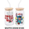 Silver Buffalo Disney Villains Featuring Scar, Maleficent, Ursula, Evil Queen, and Hades Chrome Glass Jar Tumbler with Bamboo Lid and Glass Straw, 16 Ounces(Lilo and Stitch Christmas Jingle All The Way)