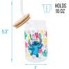 Silver Buffalo Disney Villains Featuring Scar, Maleficent, Ursula, Evil Queen, and Hades Chrome Glass Jar Tumbler with Bamboo Lid and Glass Straw, 16 Ounces(Lilo and Stitch Aloha)