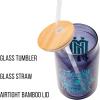 Silver Buffalo Disney Villains Featuring Scar, Maleficent, Ursula, Evil Queen, and Hades Chrome Glass Jar Tumbler with Bamboo Lid and Glass Straw, 16 Ounces(Haunted Mansion Foolish Mortals)