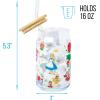 Silver Buffalo Disney Villains Featuring Scar, Maleficent, Ursula, Evil Queen, and Hades Chrome Glass Jar Tumbler with Bamboo Lid and Glass Straw, 16 Ounces(Alice in Wonderland Wild Flowers)