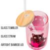 Silver Buffalo Sanrio Hello Kitty and Friends Cinnamoroll Polaroids Glass Jar Tumbler with Bamboo Lid and Glass Straw, 16 Ounces(Chococat Chocolate)