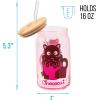 Silver Buffalo Sanrio Hello Kitty and Friends Cinnamoroll Polaroids Glass Jar Tumbler with Bamboo Lid and Glass Straw, 16 Ounces(Chococat Chocolate)