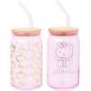 Silver Buffalo Sanrio Hello Kitty and Friends Cinnamoroll Polaroids Glass Jar Tumbler with Bamboo Lid and Glass Straw, 16 Ounces(Golden Hello Kitty (2 Pack))