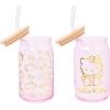 Silver Buffalo Sanrio Hello Kitty and Friends Cinnamoroll Polaroids Glass Jar Tumbler with Bamboo Lid and Glass Straw, 16 Ounces(Golden Hello Kitty (2 Pack))