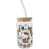 Silver Buffalo Sanrio Hello Kitty and Friends Cinnamoroll Polaroids Glass Jar Tumbler with Bamboo Lid and Glass Straw, 16 Ounces(Hello Kitty Christmas Sweets)