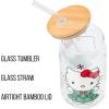 Silver Buffalo Sanrio Hello Kitty and Friends Cinnamoroll Polaroids Glass Jar Tumbler with Bamboo Lid and Glass Straw, 16 Ounces(Hello Kitty Christmas Tree Dress)