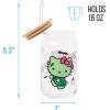 Silver Buffalo Sanrio Hello Kitty and Friends Cinnamoroll Polaroids Glass Jar Tumbler with Bamboo Lid and Glass Straw, 16 Ounces(Hello Kitty Frankenstein)