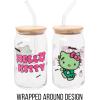 Silver Buffalo Sanrio Hello Kitty and Friends Cinnamoroll Polaroids Glass Jar Tumbler with Bamboo Lid and Glass Straw, 16 Ounces(Hello Kitty Frankenstein)