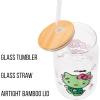 Silver Buffalo Sanrio Hello Kitty and Friends Cinnamoroll Polaroids Glass Jar Tumbler with Bamboo Lid and Glass Straw, 16 Ounces(Hello Kitty Frankenstein)